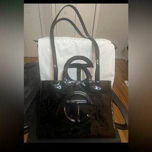 TELFAR Black Medium Patent Leather Tote Bag